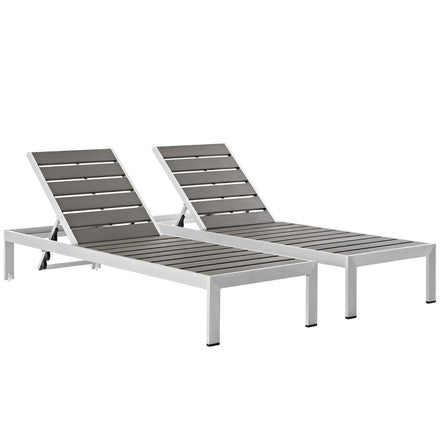 Shore Outdoor Patio Aluminum Chaise Set of 2 in Silver Gray