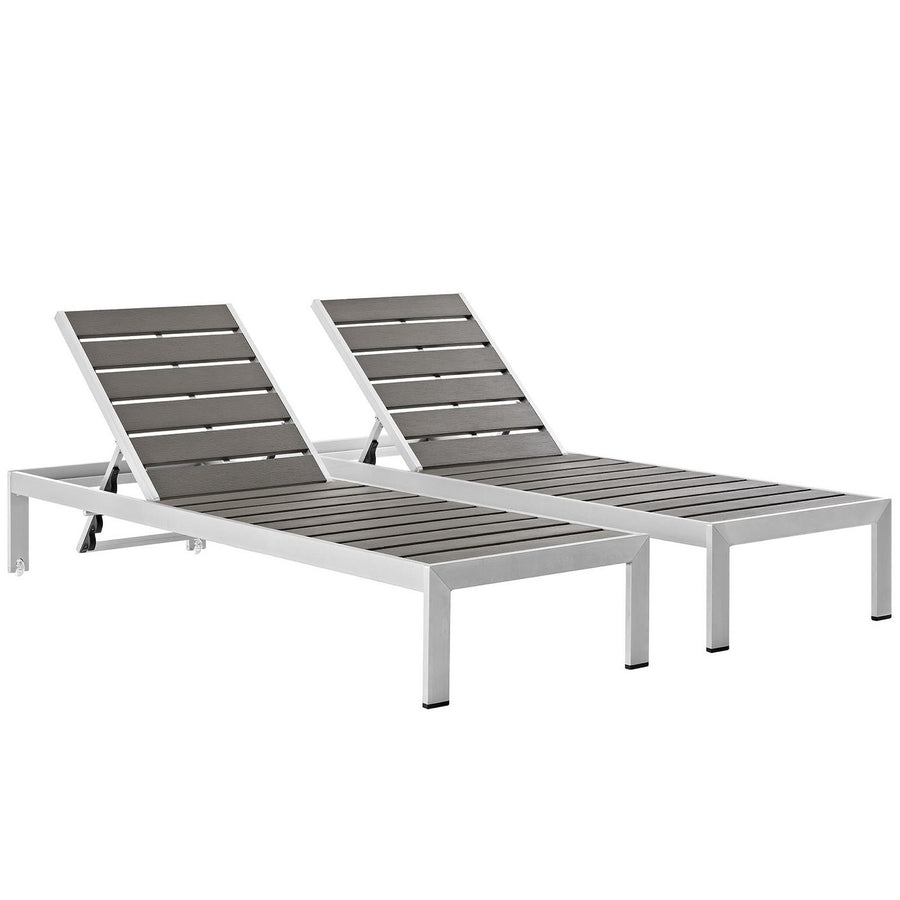 Marlow Outdoor Patio Aluminum Chaise Set of 2 in Silver Gray