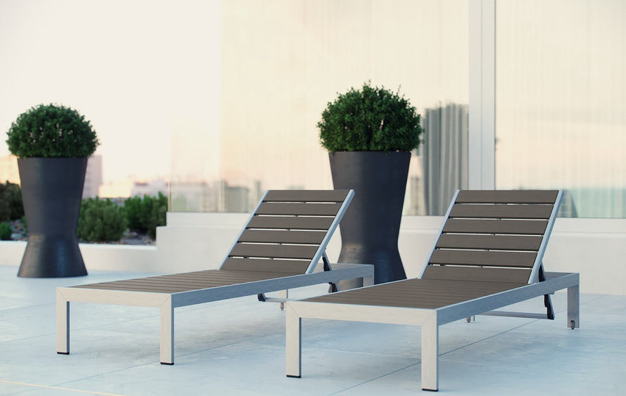 Marlow Outdoor Patio Aluminum Chaise Set of 2 in Silver Gray