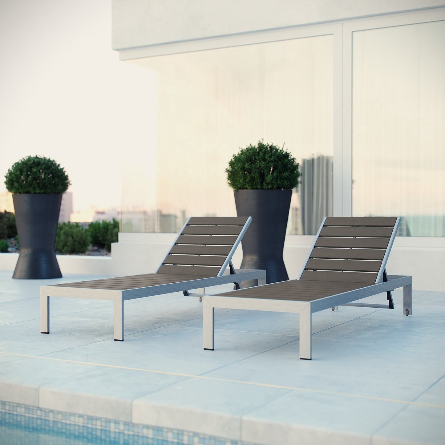 Shore Outdoor Patio Aluminum Chaise Set of 2 by Furniture For America