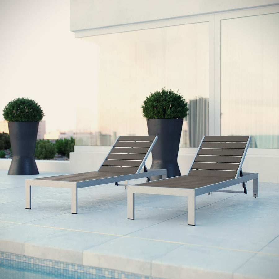 Marlow Outdoor Patio Aluminum Chaise Set of 2 in Silver Gray