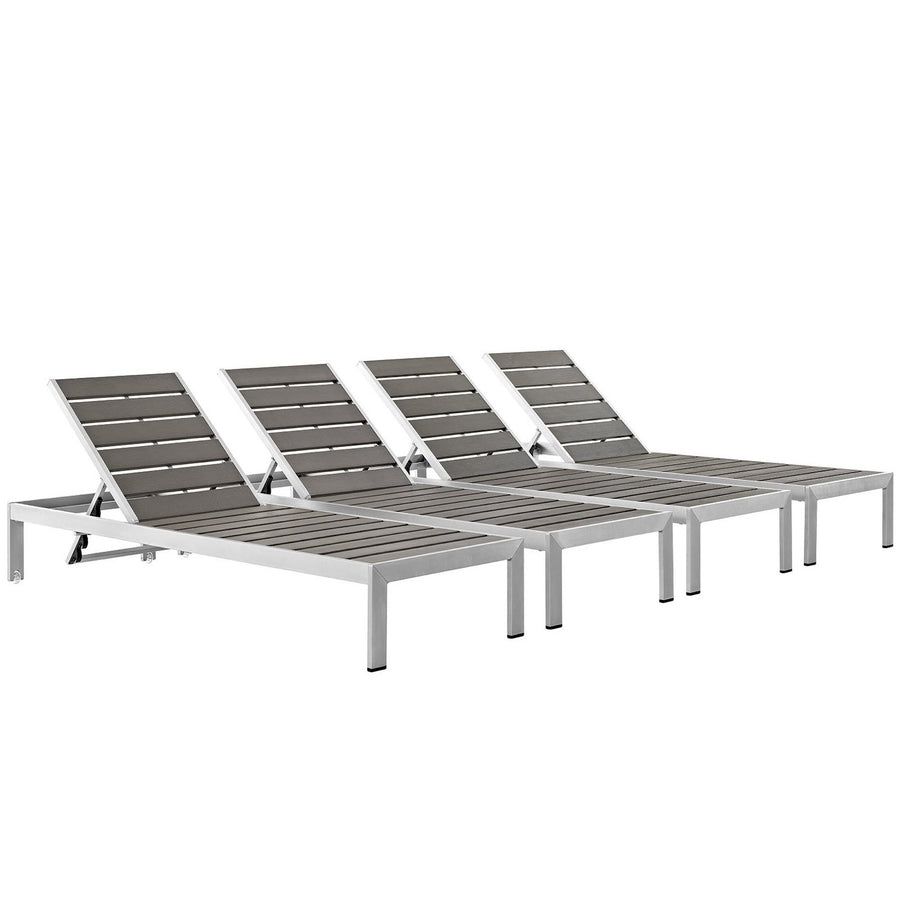 Marlow Outdoor Patio Aluminum Chaise Set of 4 in Silver Gray
