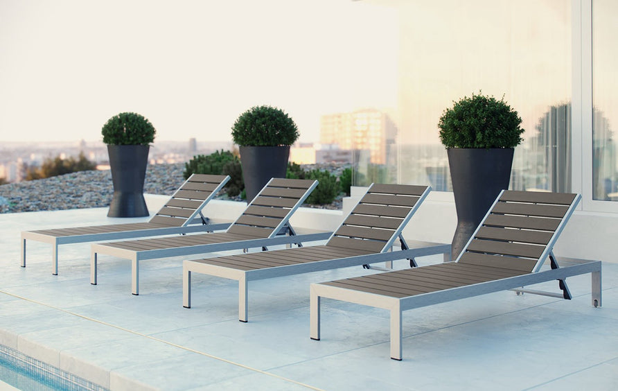 Marlow Outdoor Patio Aluminum Chaise Set of 4 in Silver Gray