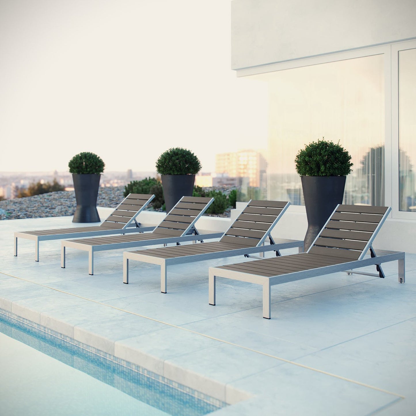 Shore Outdoor Patio Aluminum Chaise Set of 4 by Furniture For America