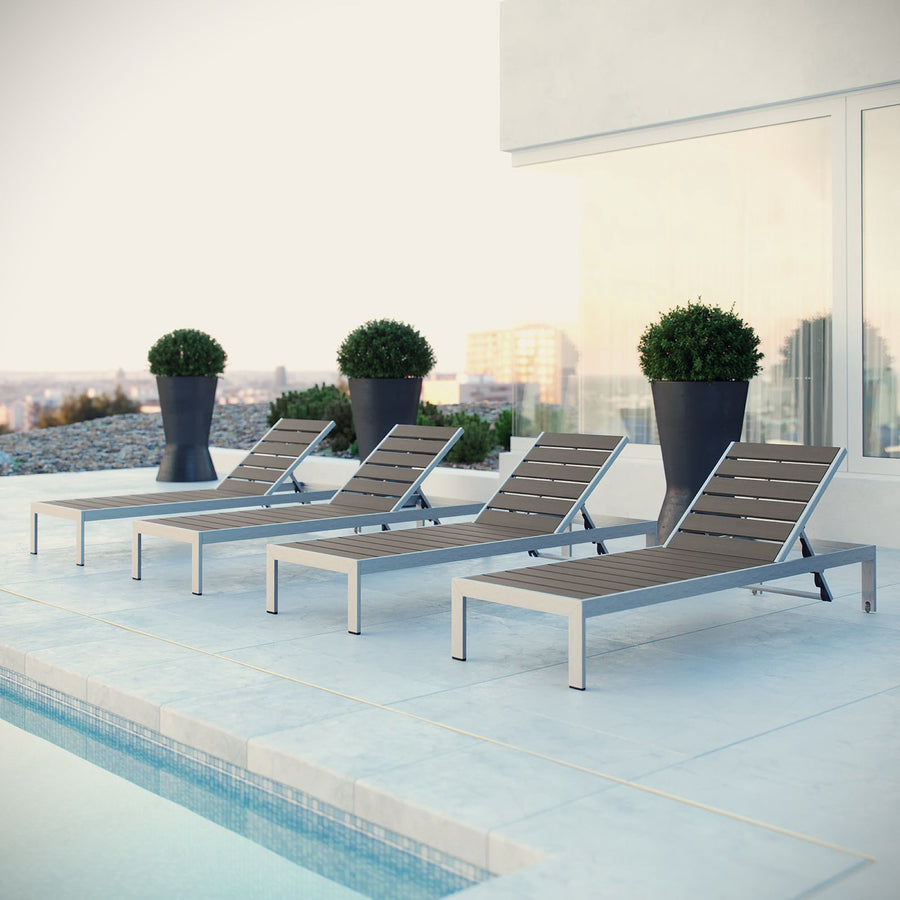 Marlow Outdoor Patio Aluminum Chaise Set of 4 in Silver Gray