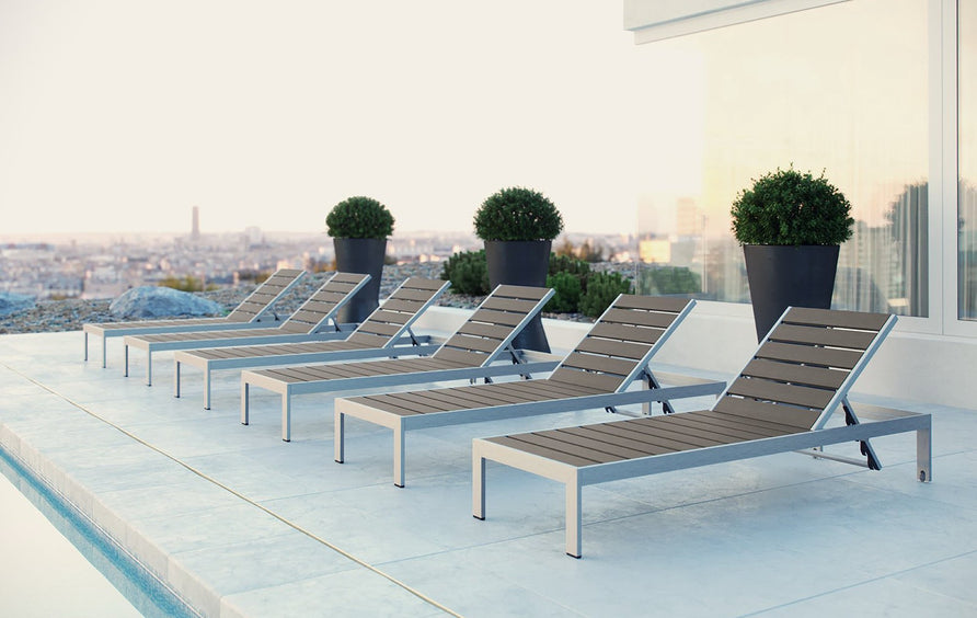 Marlow Outdoor Patio Aluminum Chaise Set of 6 in Silver Gray
