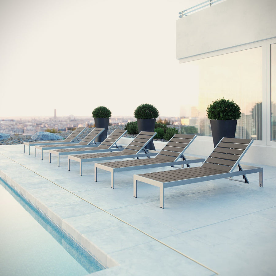 Marlow Outdoor Patio Aluminum Chaise Set of 6 in Silver Gray
