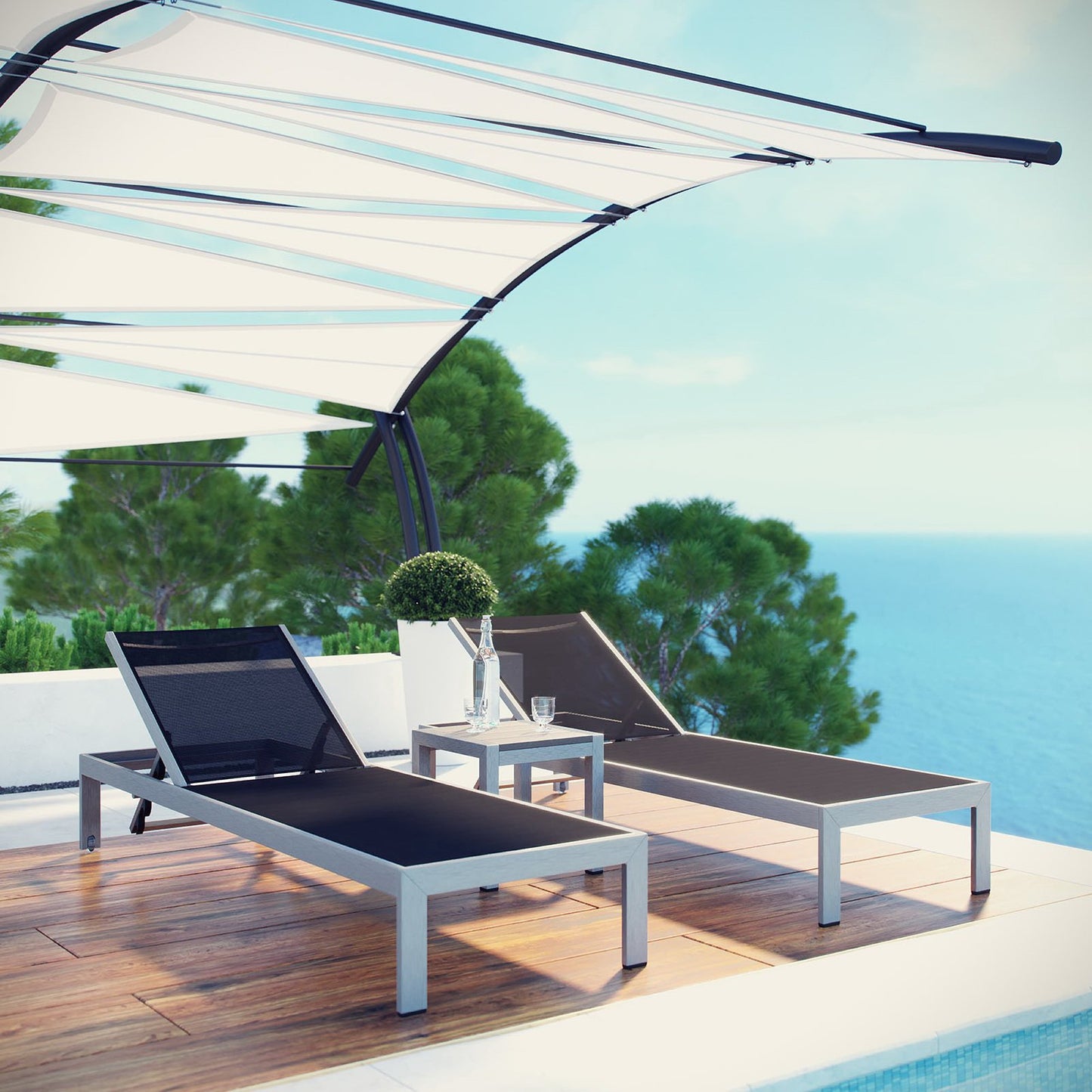 Marlow 3 Piece Outdoor Patio Aluminum Set in Silver Black