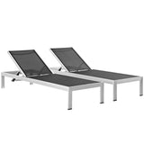 Marlow Outdoor Patio Aluminum Chaise Set of 2 in Silver Black