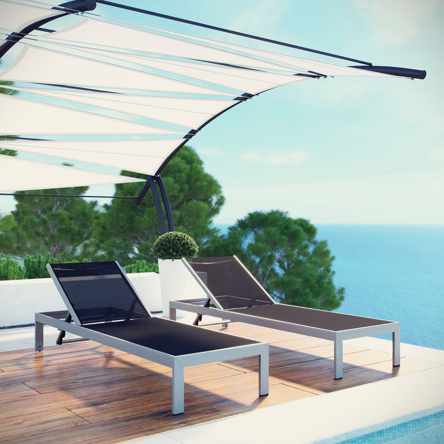 Marlow Outdoor Patio Aluminum Chaise Set of 2 in Silver Black