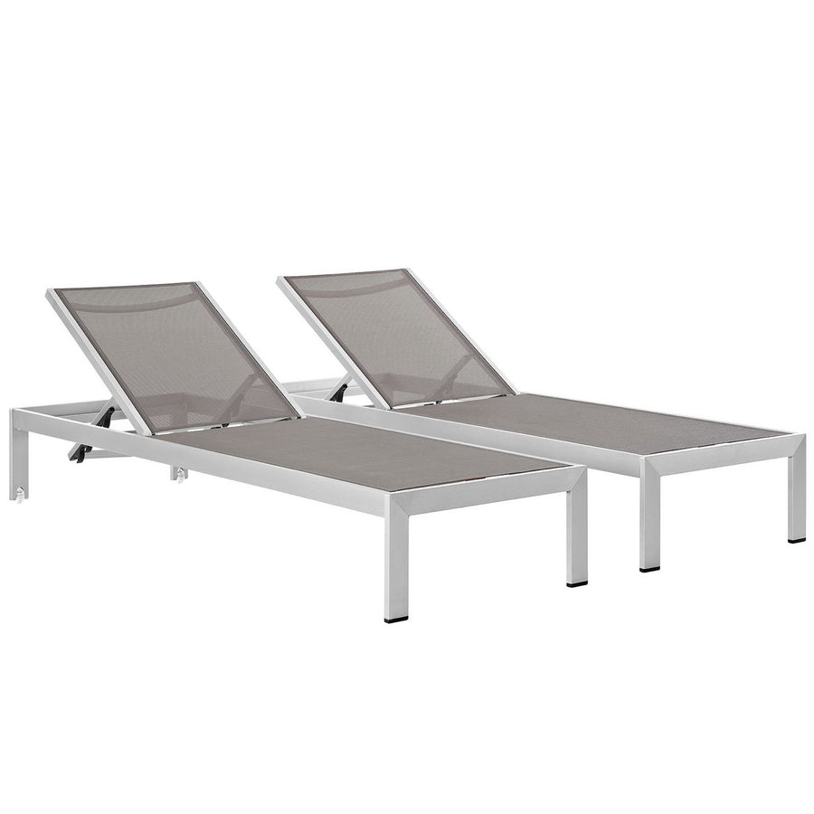 Marlow Outdoor Patio Aluminum Chaise Set of 2 in Silver Gray