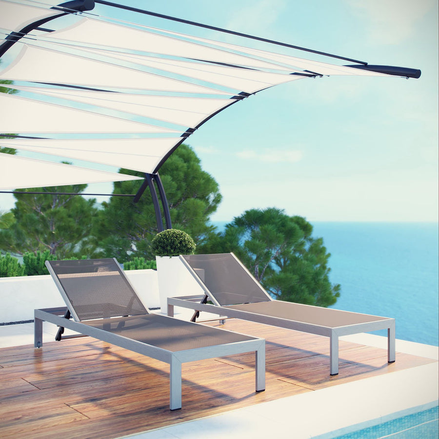 Marlow Outdoor Patio Aluminum Chaise Set of 2 in Silver Gray