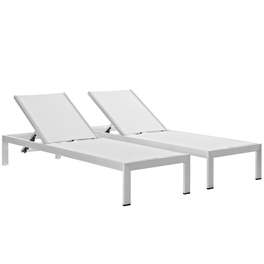 Marlow Outdoor Patio Aluminum Chaise Set of 2 in Silver White
