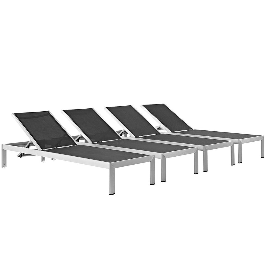 Marlow Outdoor Patio Aluminum Chaise Set of 4 in Silver Black