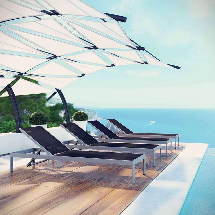 Marlow Outdoor Patio Aluminum Chaise Set of 4 in Silver Black
