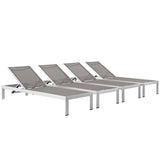 Marlow Outdoor Patio Aluminum Chaise Set of 4 in Silver Gray