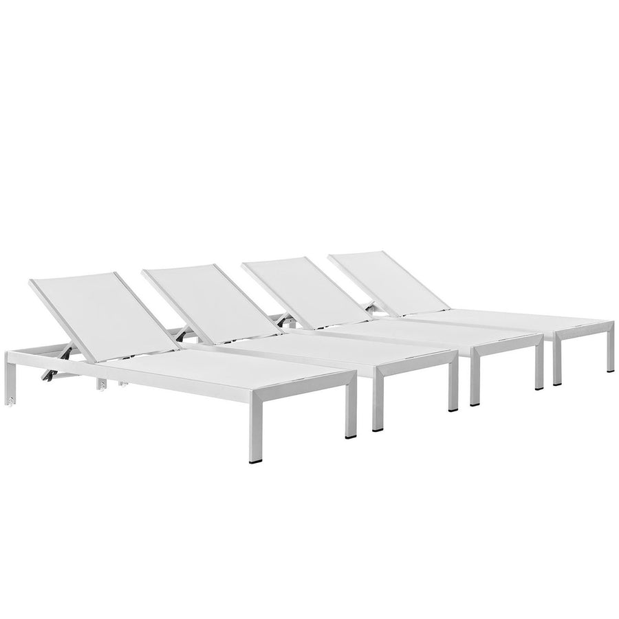 Marlow Outdoor Patio Aluminum Chaise Set of 4 in Silver White