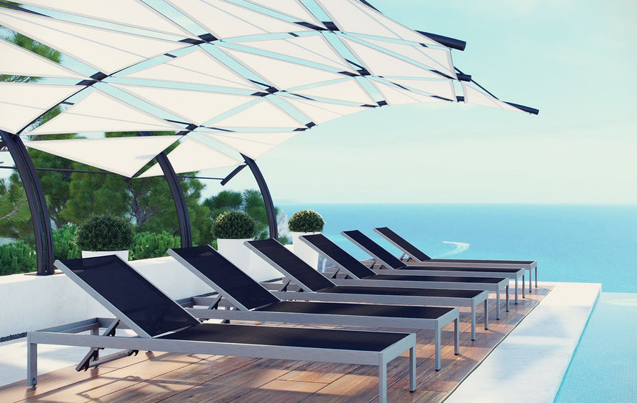 Marlow Outdoor Patio Aluminum Chaise Set of 6 in Silver Black