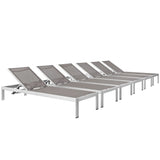 Marlow Outdoor Patio Aluminum Chaise Set of 6 in Silver Gray