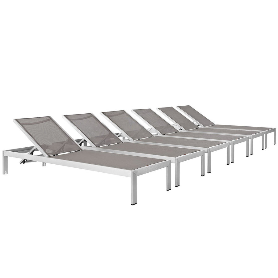 Marlow Outdoor Patio Aluminum Chaise Set of 6 in Silver Gray