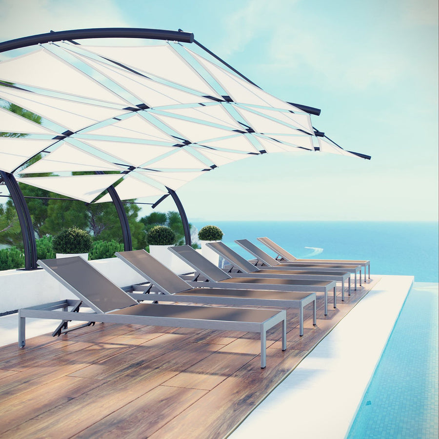 Marlow Outdoor Patio Aluminum Chaise Set of 6 in Silver Gray