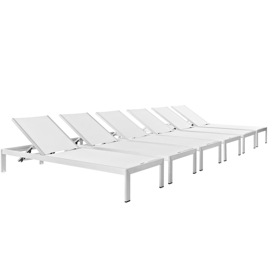 Marlow Outdoor Patio Aluminum Chaise Set of 6 in Silver White