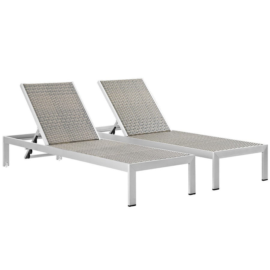 Marlow Outdoor Patio Aluminum Chaise Set of 2 in Silver Gray