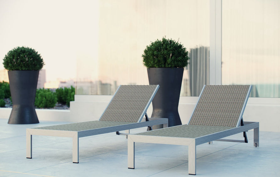 Marlow Outdoor Patio Aluminum Chaise Set of 2 in Silver Gray