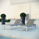 Marlow Outdoor Patio Aluminum Chaise Set of 2 in Silver Gray