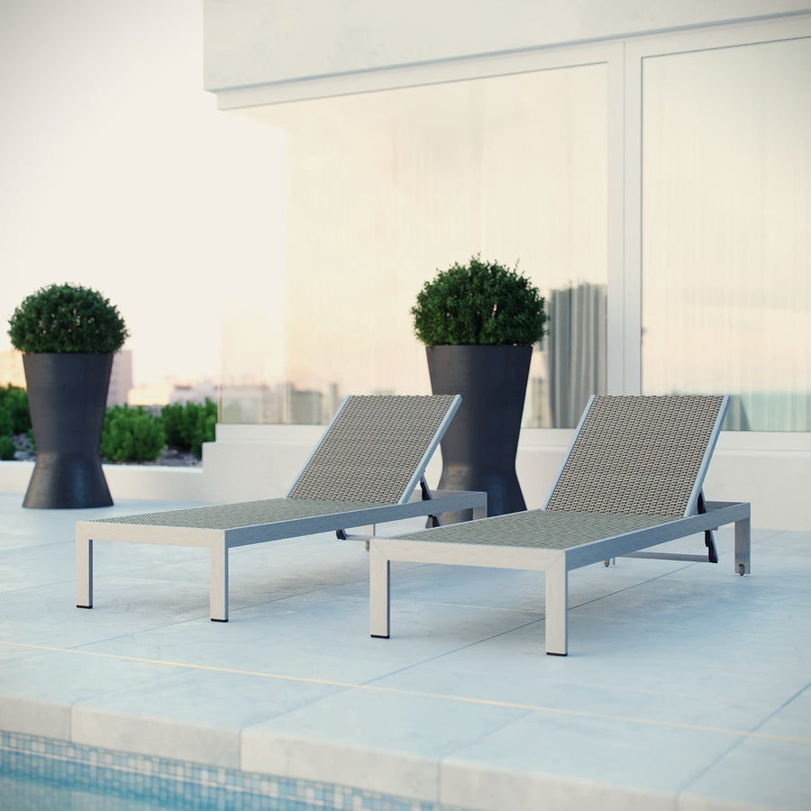 Marlow Outdoor Patio Aluminum Chaise Set of 2 in Silver Gray