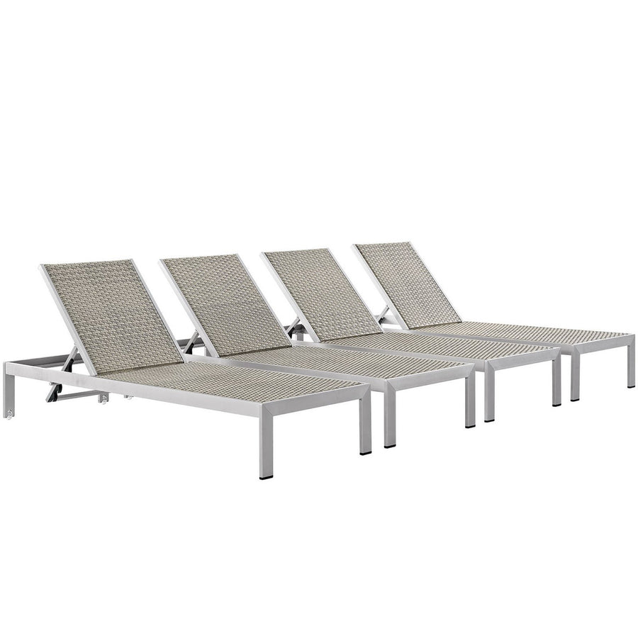 Marlow Outdoor Patio Aluminum Chaise Set of 4 in Silver Gray
