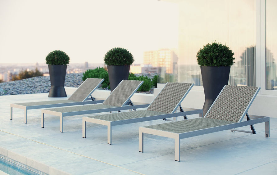 Marlow Outdoor Patio Aluminum Chaise Set of 4 in Silver Gray