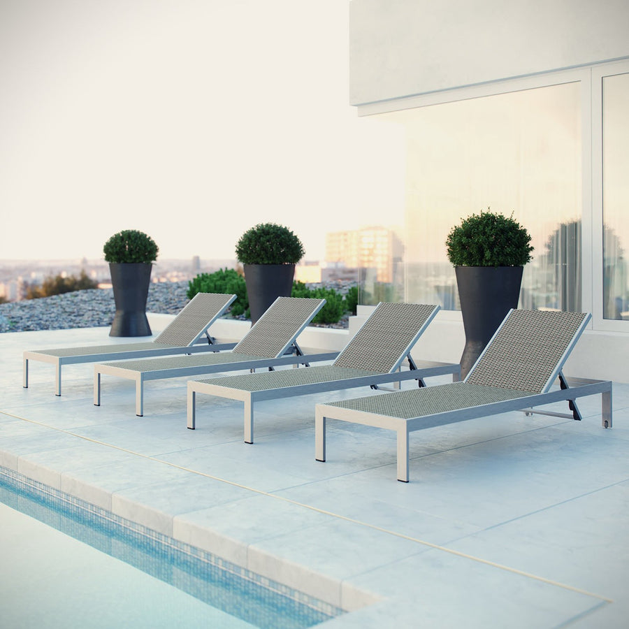 Marlow Outdoor Patio Aluminum Chaise Set of 4 in Silver Gray