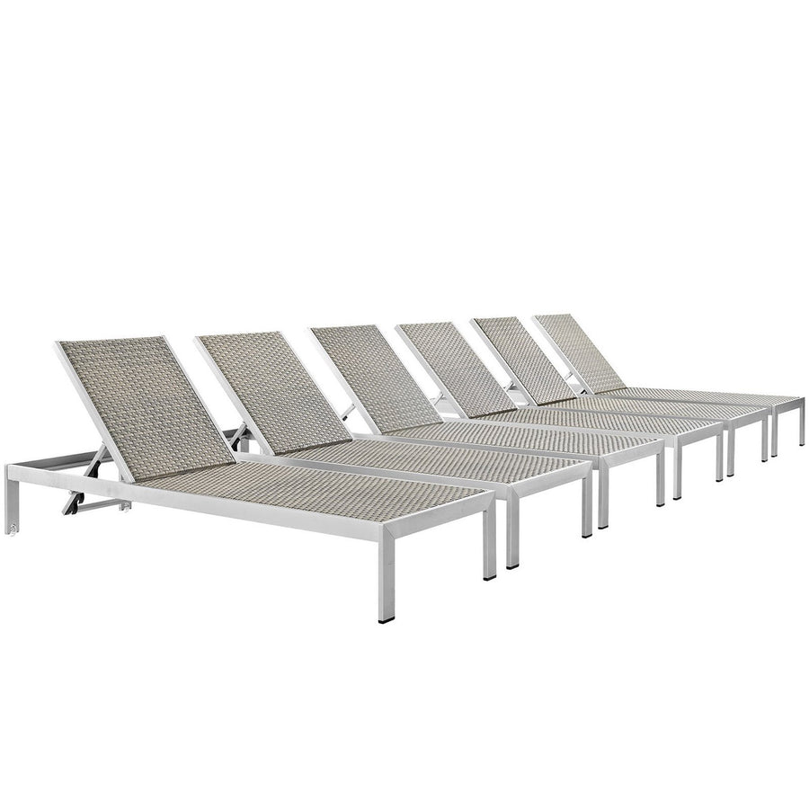 Marlow Outdoor Patio Aluminum Chaise Set of 6 in Silver Gray