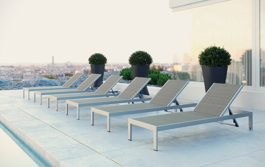 Marlow Outdoor Patio Aluminum Chaise Set of 6 in Silver Gray