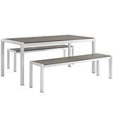 Marlow 3 Piece Outdoor Patio Aluminum Dining Set in Silver Gray