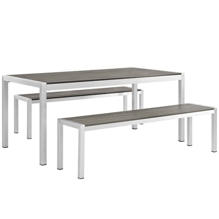 Shore 3 Piece Outdoor Patio Aluminum Dining Set in Silver Gray