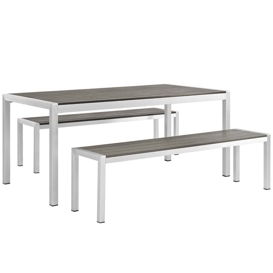Marlow 3 Piece Outdoor Patio Aluminum Dining Set in Silver Gray