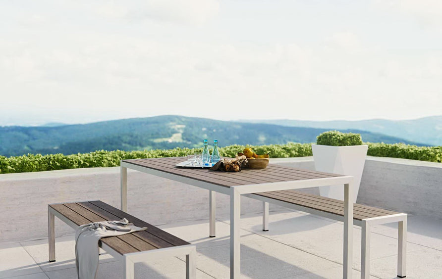 Marlow 3 Piece Outdoor Patio Aluminum Dining Set in Silver Gray
