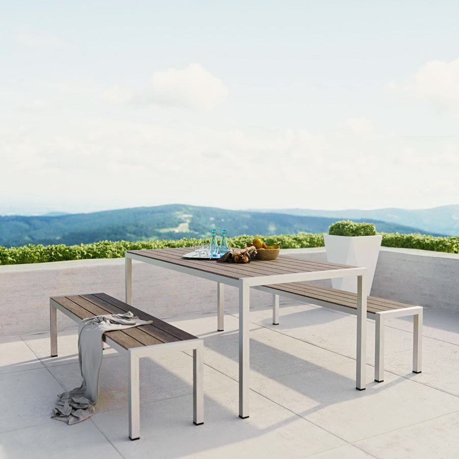 Marlow 3 Piece Outdoor Patio Aluminum Dining Set in Silver Gray