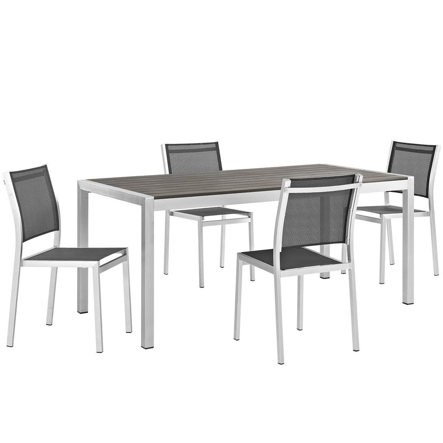Marlow 5 Piece Outdoor Patio Aluminum Dining Set in Silver Black