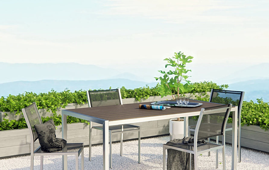 Marlow 5 Piece Outdoor Patio Aluminum Dining Set in Silver Black