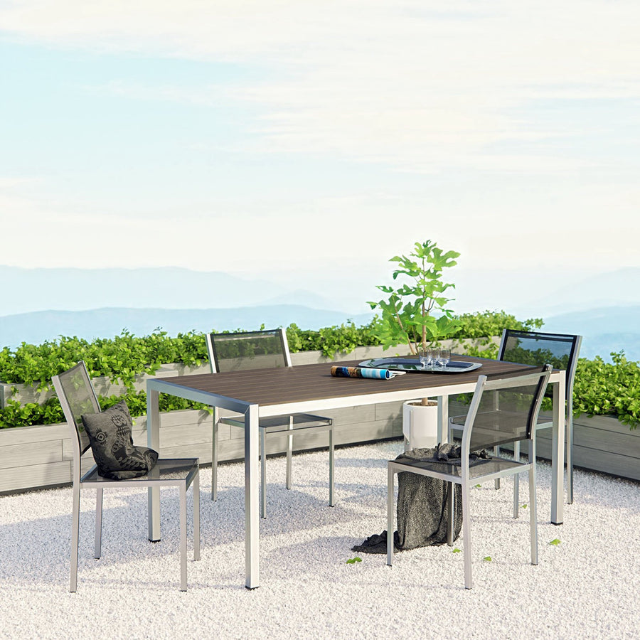 Marlow 5 Piece Outdoor Patio Aluminum Dining Set in Silver Black