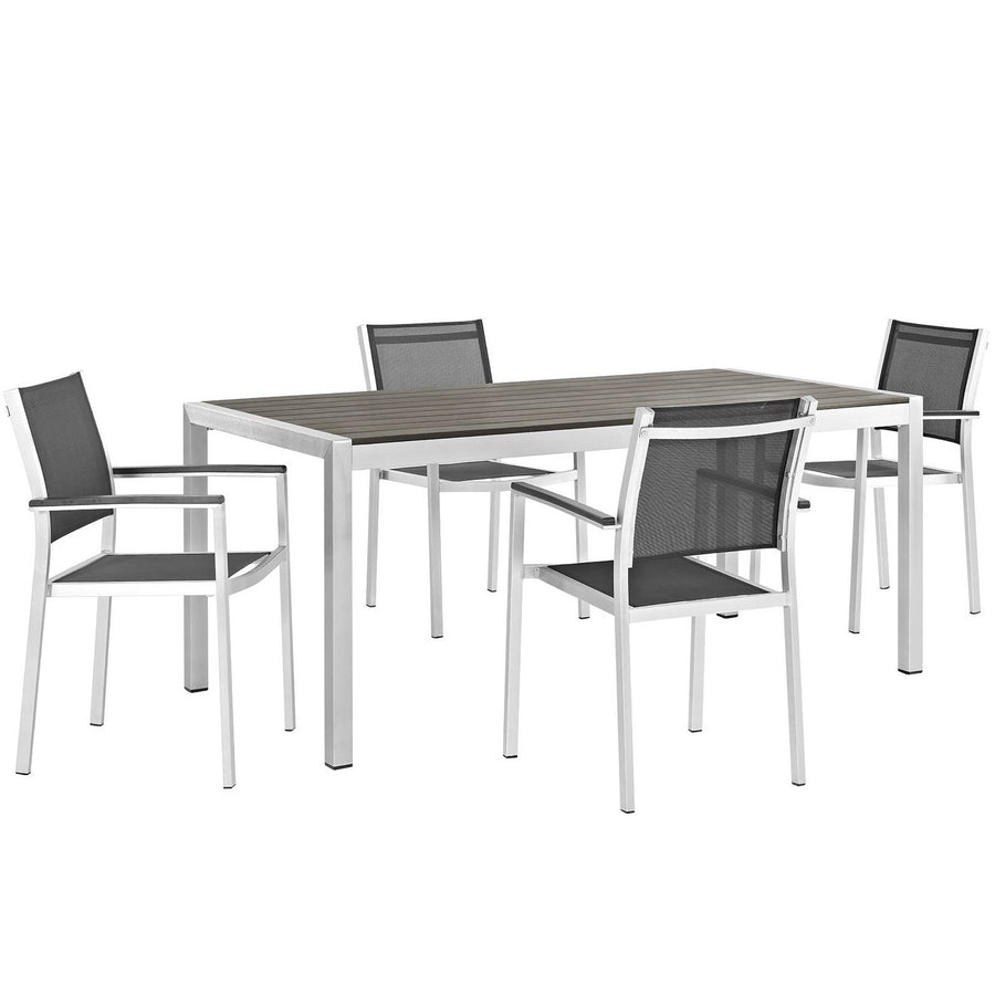 Marlow 5 Piece Outdoor Patio Aluminum Dining Set in Silver Black