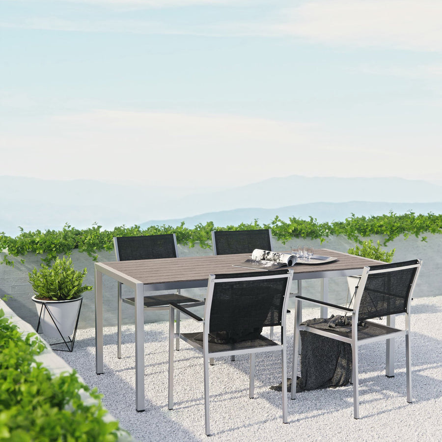 Marlow 5 Piece Outdoor Patio Aluminum Dining Set in Silver Black