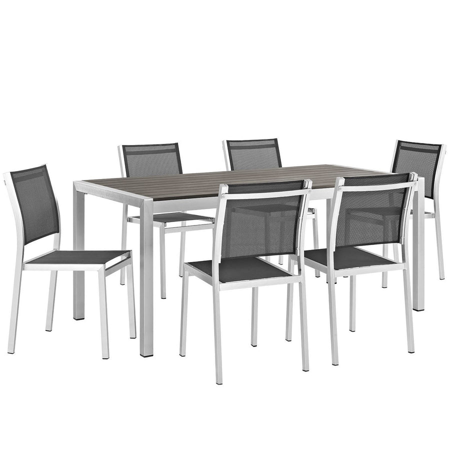 Marlow 7 Piece Outdoor Patio Aluminum Dining Set in Silver Black