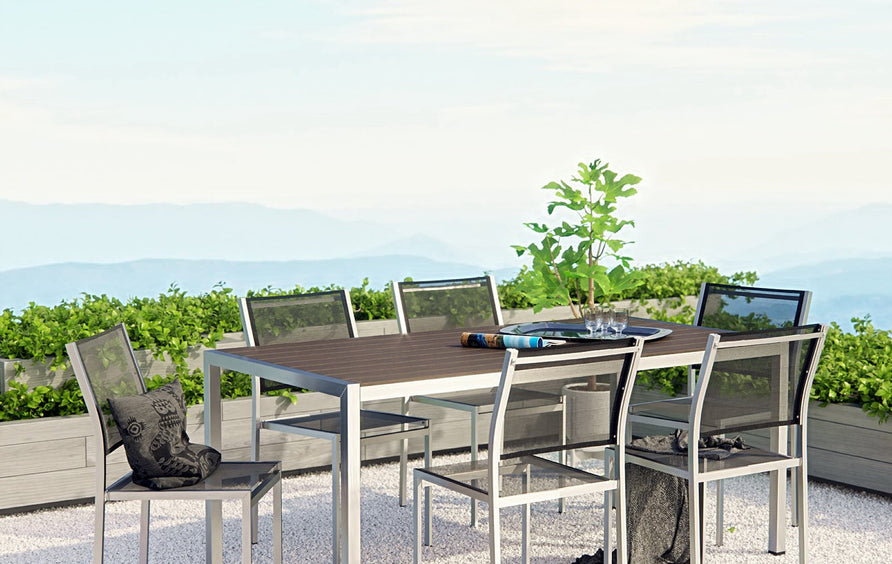 Marlow 7 Piece Outdoor Patio Aluminum Dining Set in Silver Black