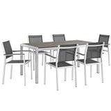 Marlow 7 Piece Outdoor Patio Aluminum Dining Set in Silver Black
