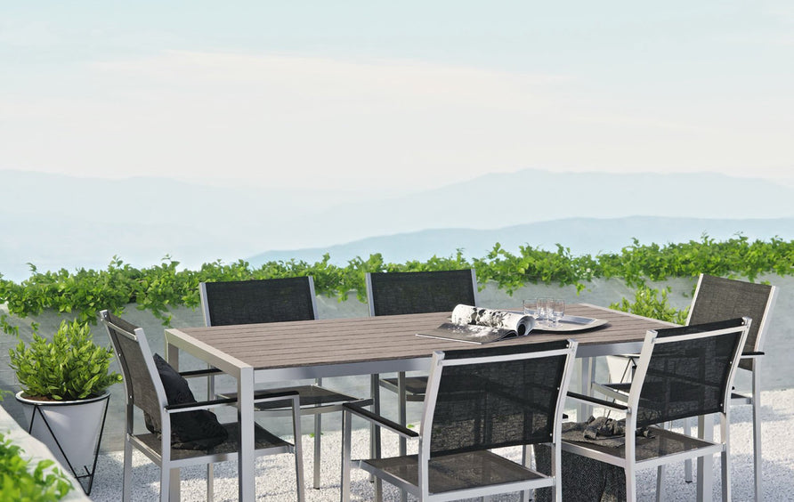 Marlow 7 Piece Outdoor Patio Aluminum Dining Set in Silver Black