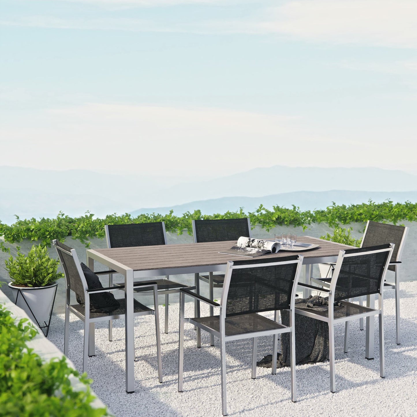Shore 7 Piece Outdoor Patio Aluminum Dining Set by Furniture For America